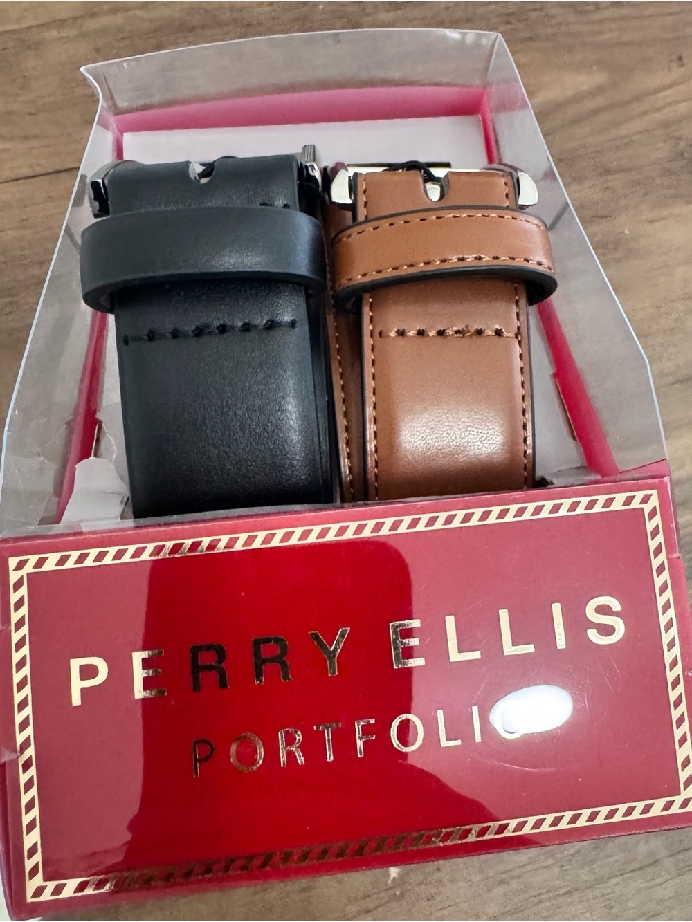 Brand New Perry Ellis Two-Pack Leather Belts - Black & Brown